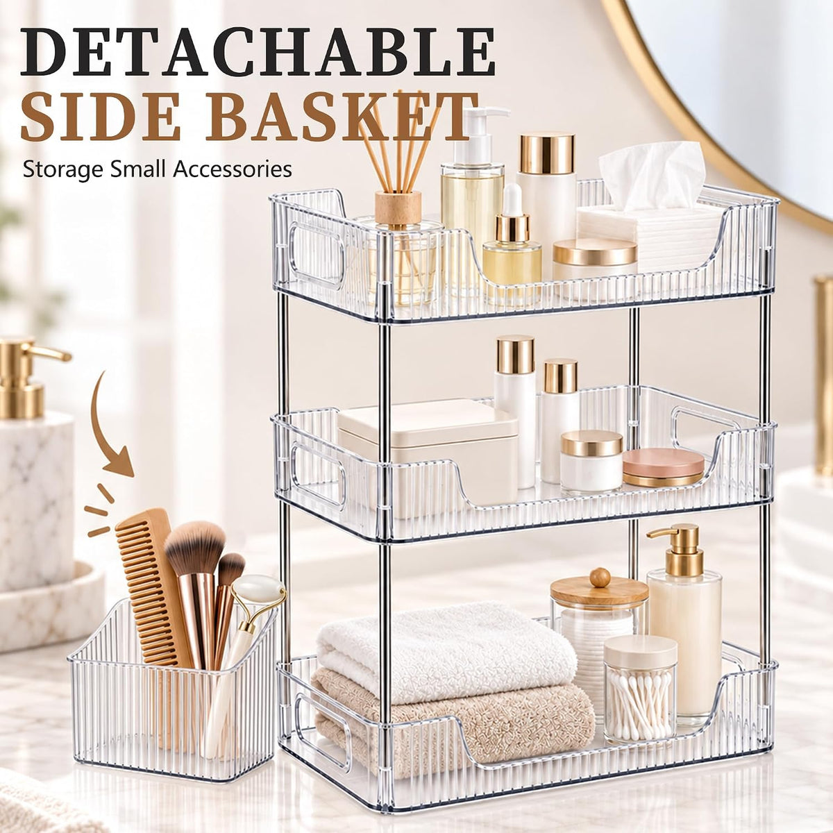 3-Tier Clear Bathroom Counter Organizer, Makeup Skincare Tray
