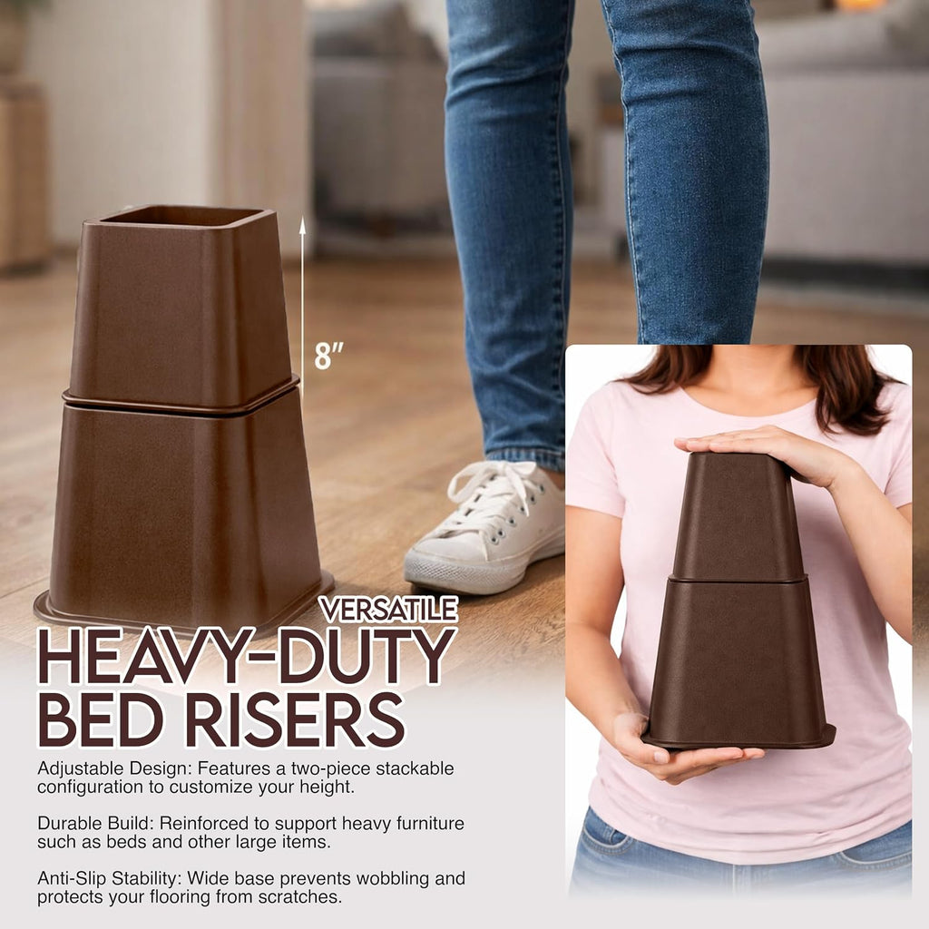 Utopia Bedding Adjustable Bed Risers 3 & 5 Inch, Brown, 4-Pack