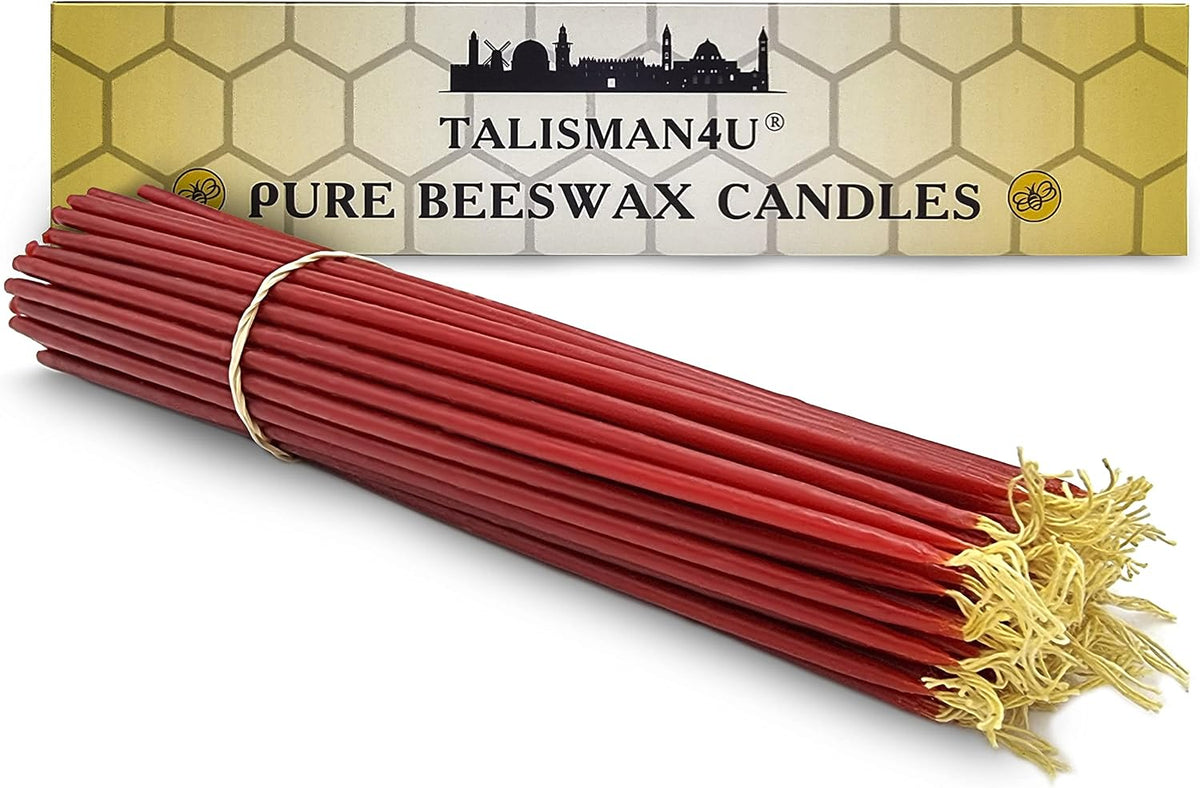 TALISMAN4U 50 Red Beeswax Taper Prayer Candles 11 inch Holy Land Jerusalem