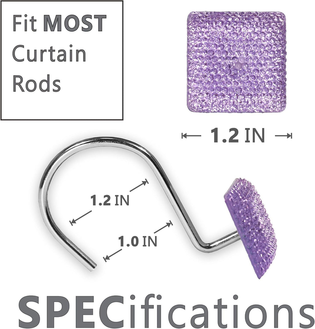 Purple Bling Shower Curtain Hooks: Lavender Christmas Curtain Rings,12Pcs