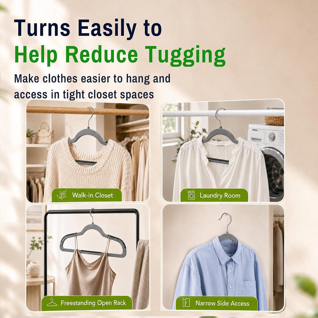 Plastic Hangers 30 Pack, Non-Slip Space-Saving Clothes Hangers, Gray