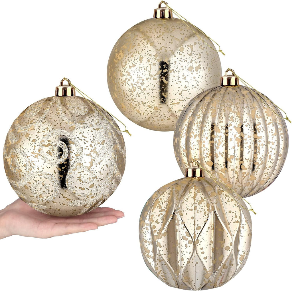 Arrowbash 4 Pcs 6'' Champagne Gold Mercury Big Christmas Ball Ornaments Set