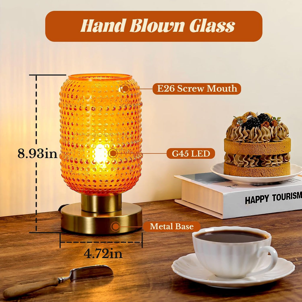 ZYER 8.9in Orange Table Lamp, Touch Control Lamp, Small Vintage Lamp