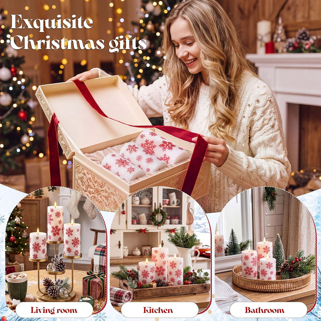 Retisee 3 Pcs Christmas Snowflake Flameless Candles 4" 5" 6"