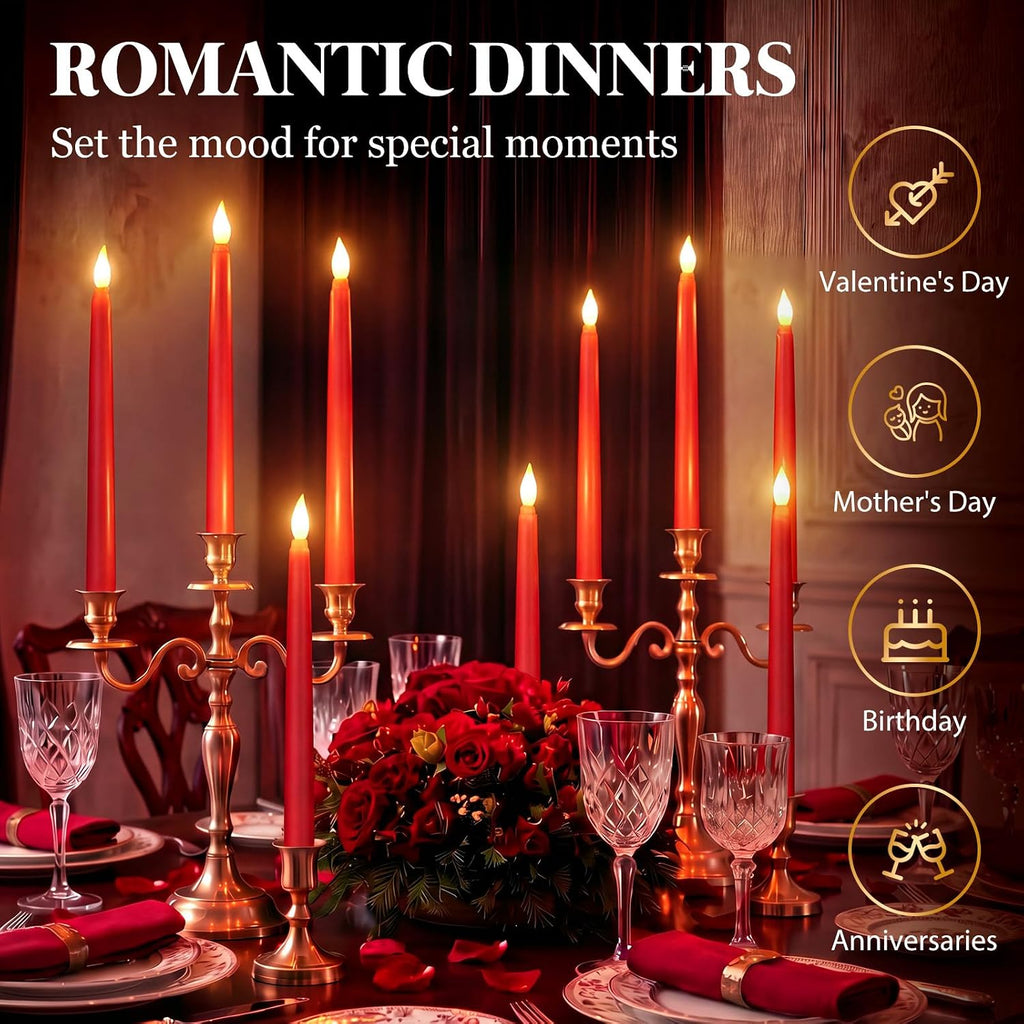 Baquler 50 Pcs 9.7 Inch LED Flameless Taper Candles Bulk, Red