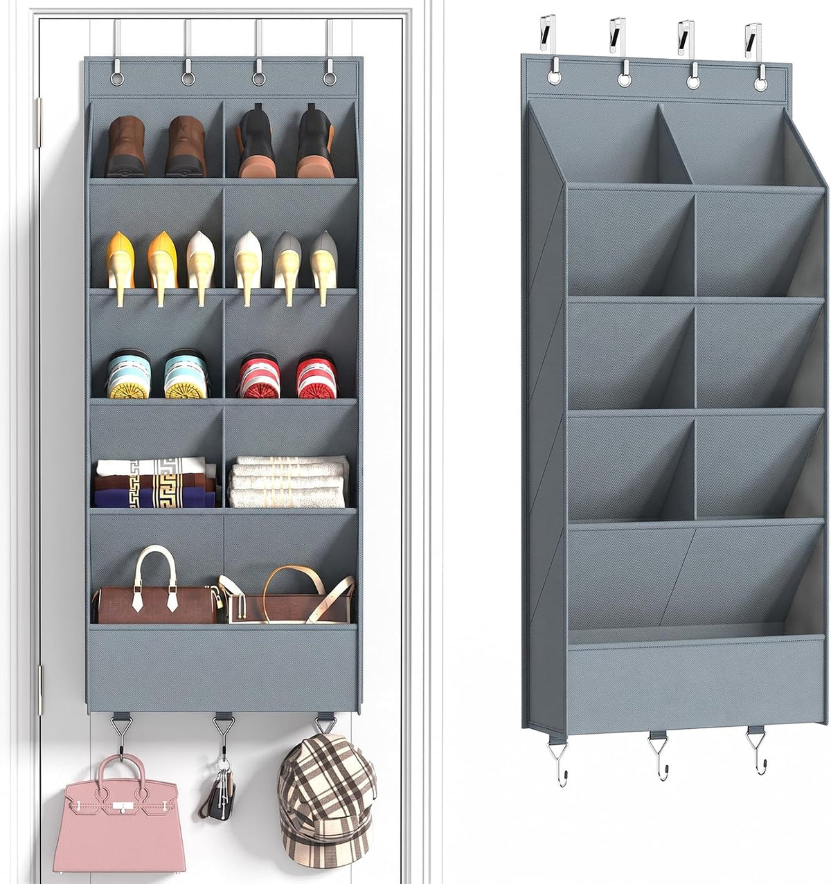 Over the Door Shoe Organizer, 5 Tiers with 9 Compartments, Grey