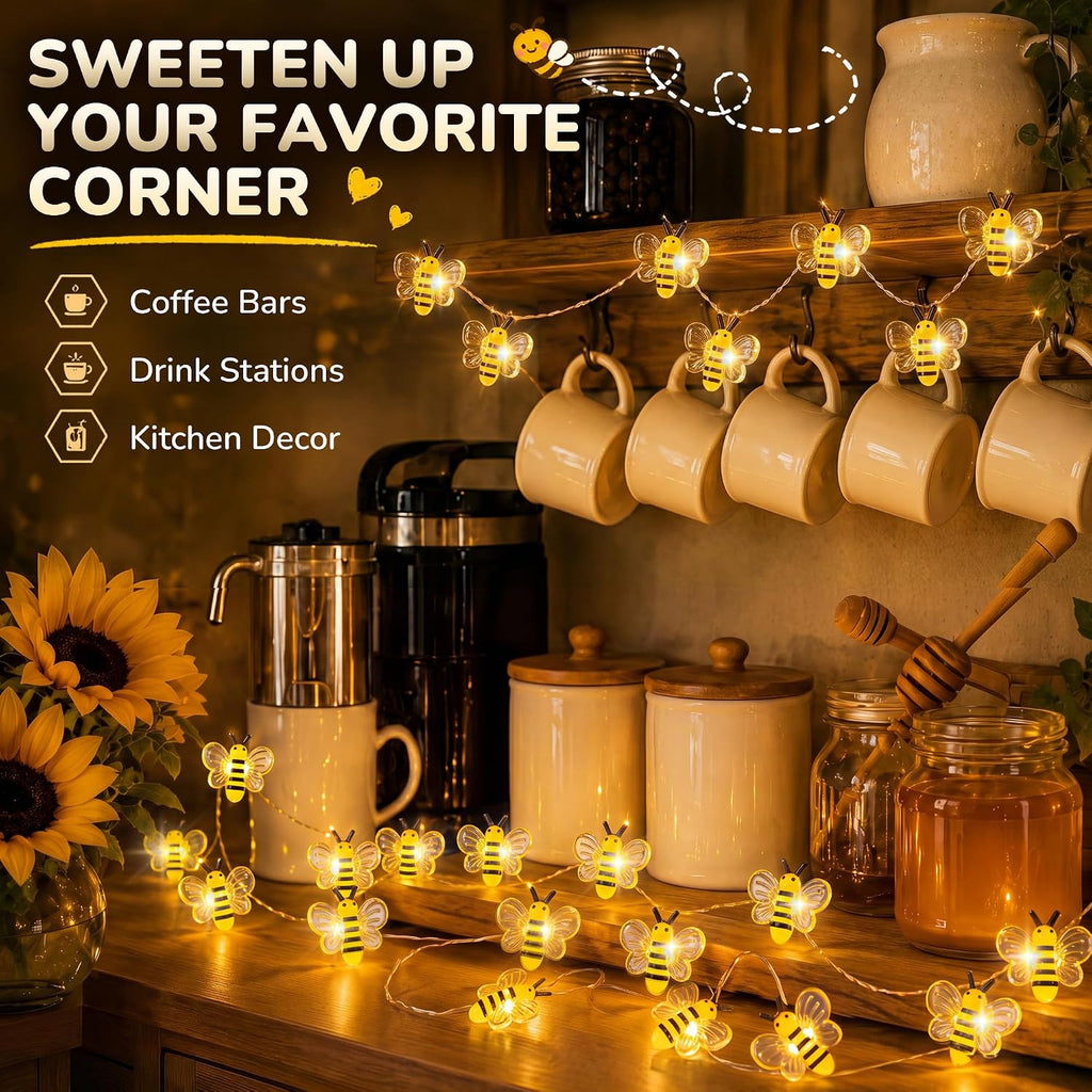 Mudder 1 Pack Honey Bee String Lights, 10FT 30LEDs with 8 Modes & Timer