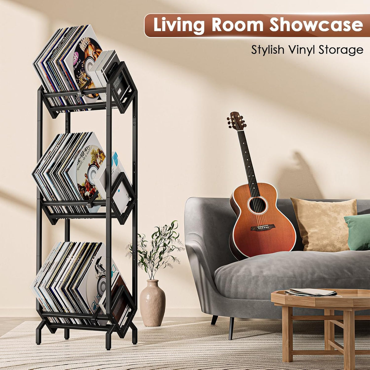 Vinyl Record Storage Rack, Record Holder 260-280 LP Storage Shelf Display Stand for Albums Books Magazines Files, Black Metal