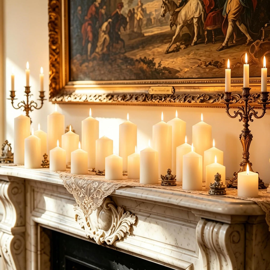 36-Pack Ivory White Pillar Candles Bulk Set, 2x3, 2x4, 2x6 Inch