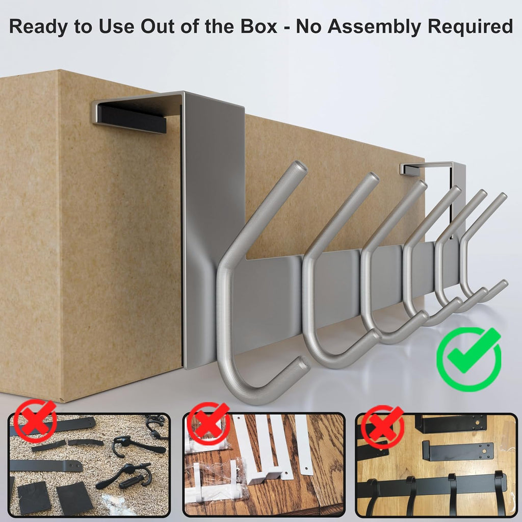 WEBI Over The Door Hook Door Hanger:Over The Door Towel Rack with 6 Hooks for Hanging Coats,Towel Hanger Door Coat Hanger Over Door Coat Rack for Towels,Clothes,Back of Bathroom,Silver