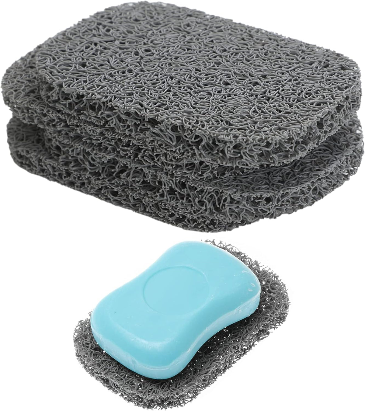 Snowkingdom 4 Pack Gray Soap Saver for Bar Soaps Draining Lift Pad 2.9" x 4.5" PVC Non-BPA Non-Slip Durable