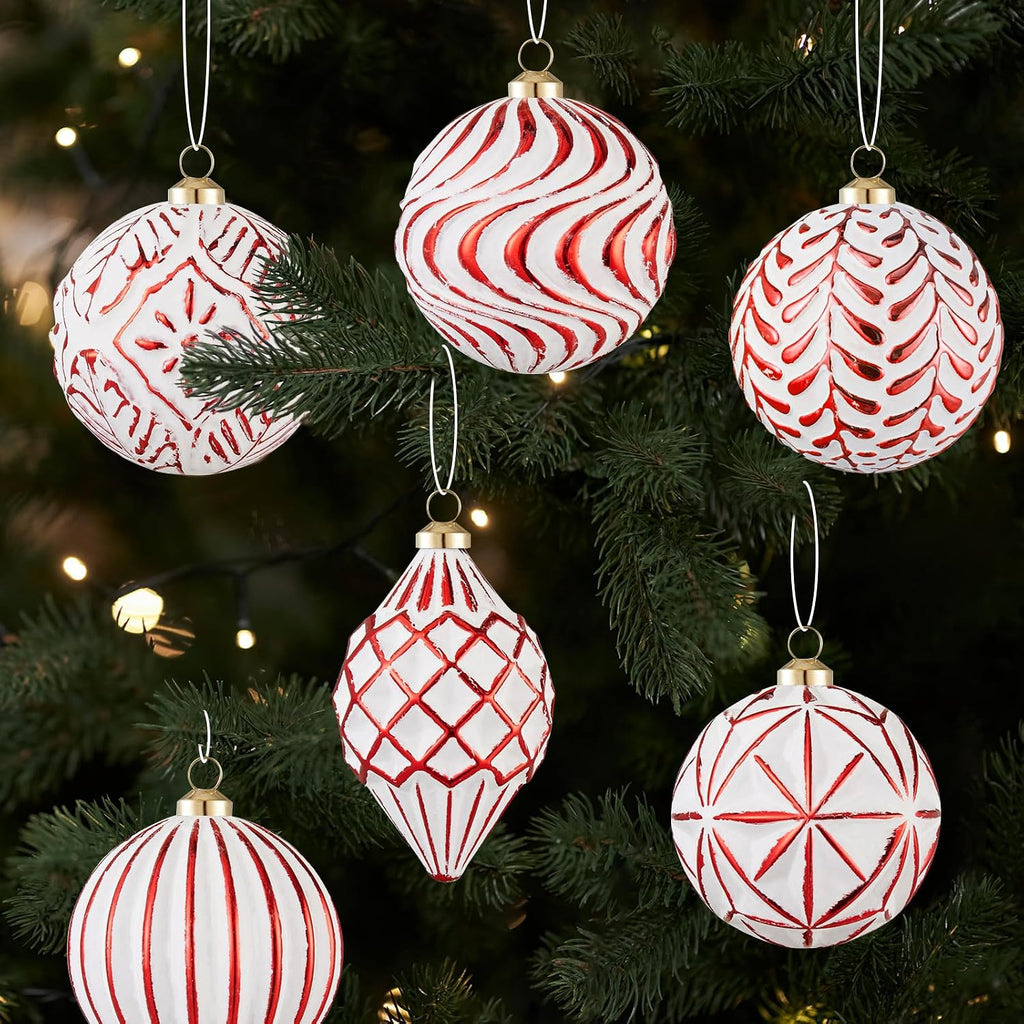 16Pcs Vintage Rustic Christmas Ball Ornaments - Large Shatterproof Neutral Christmas Ornaments Set Farmhouse Christmas Decor for Xmas Tree Home Party Holiday (Red)