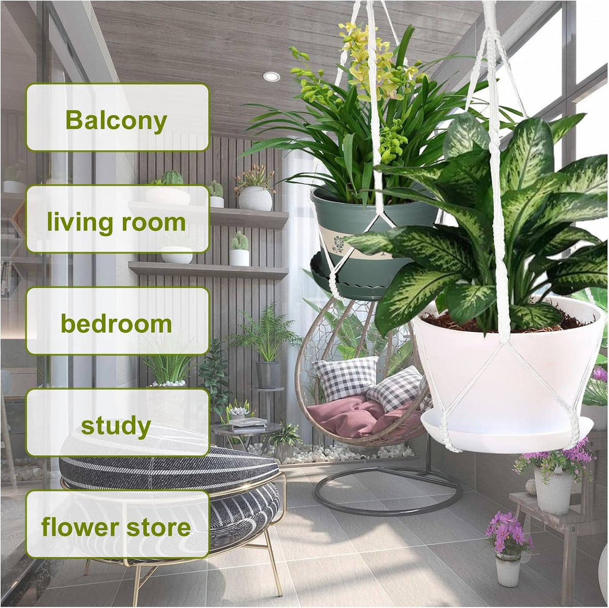 2 Pack Macrame Plant Hanger Large, 37.8 Inch Plant Hanger Indoor Outdoor
