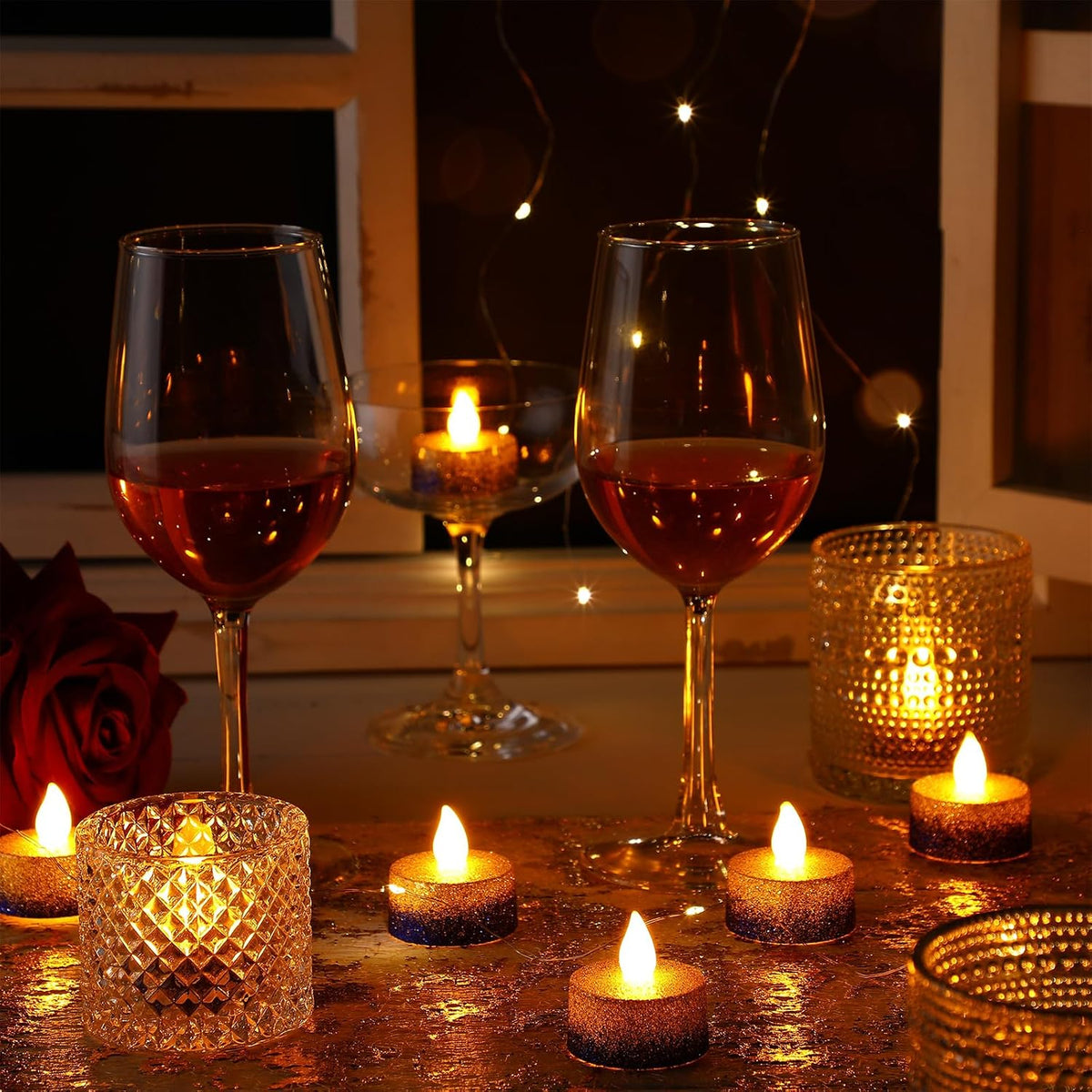 Retisee 48 Pack Flameless LED Candles Glitter Decor,Gold,Blue,1.65 Inch