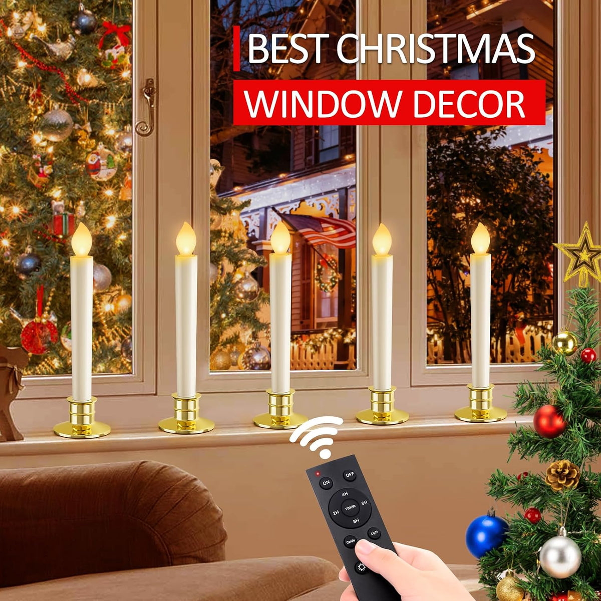 10 Pack Christmas Window Candles Lights Battery Operated Candles Decoration