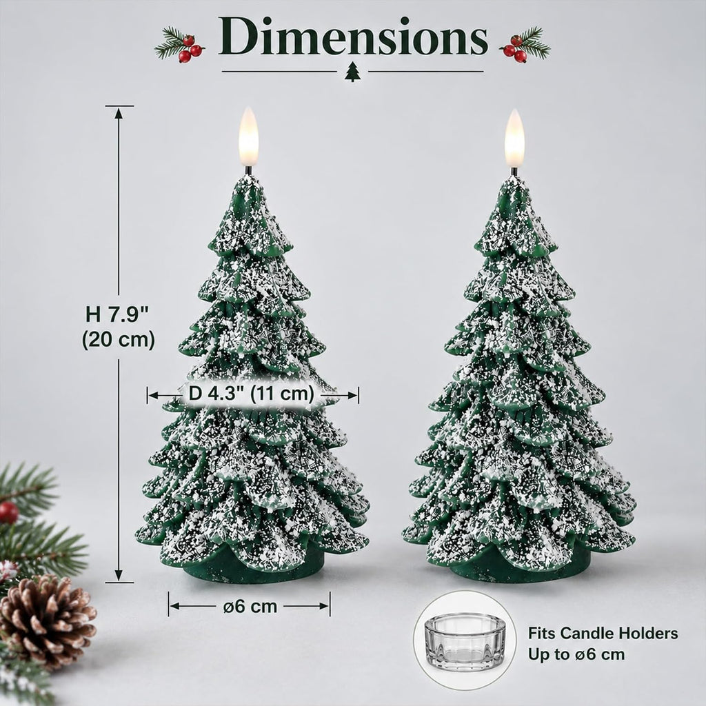 Fanna 2-Pack Real Wax Christmas Tree Shaped LED Candles with Snow Covered