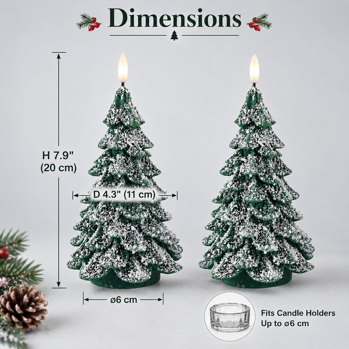 Fanna 2-Pack Real Wax Christmas Tree Shaped LED Candles with Snow Covered