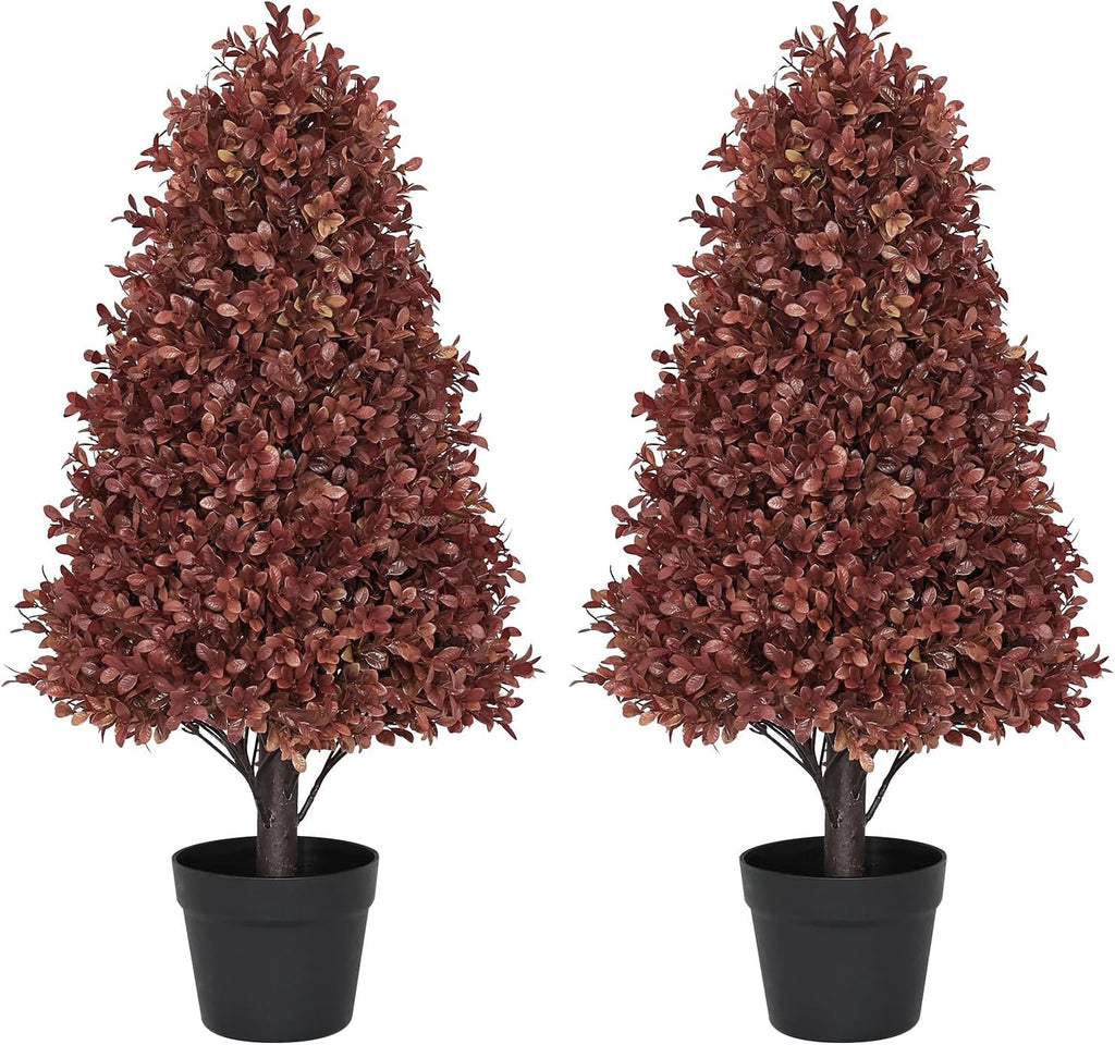 30" Artificial Boxwood Plants Outdoor, Fall Topiary Trees Set of 2