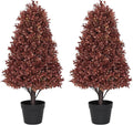 30" Artificial Boxwood Plants Outdoor, Fall Topiary Trees Set of 2