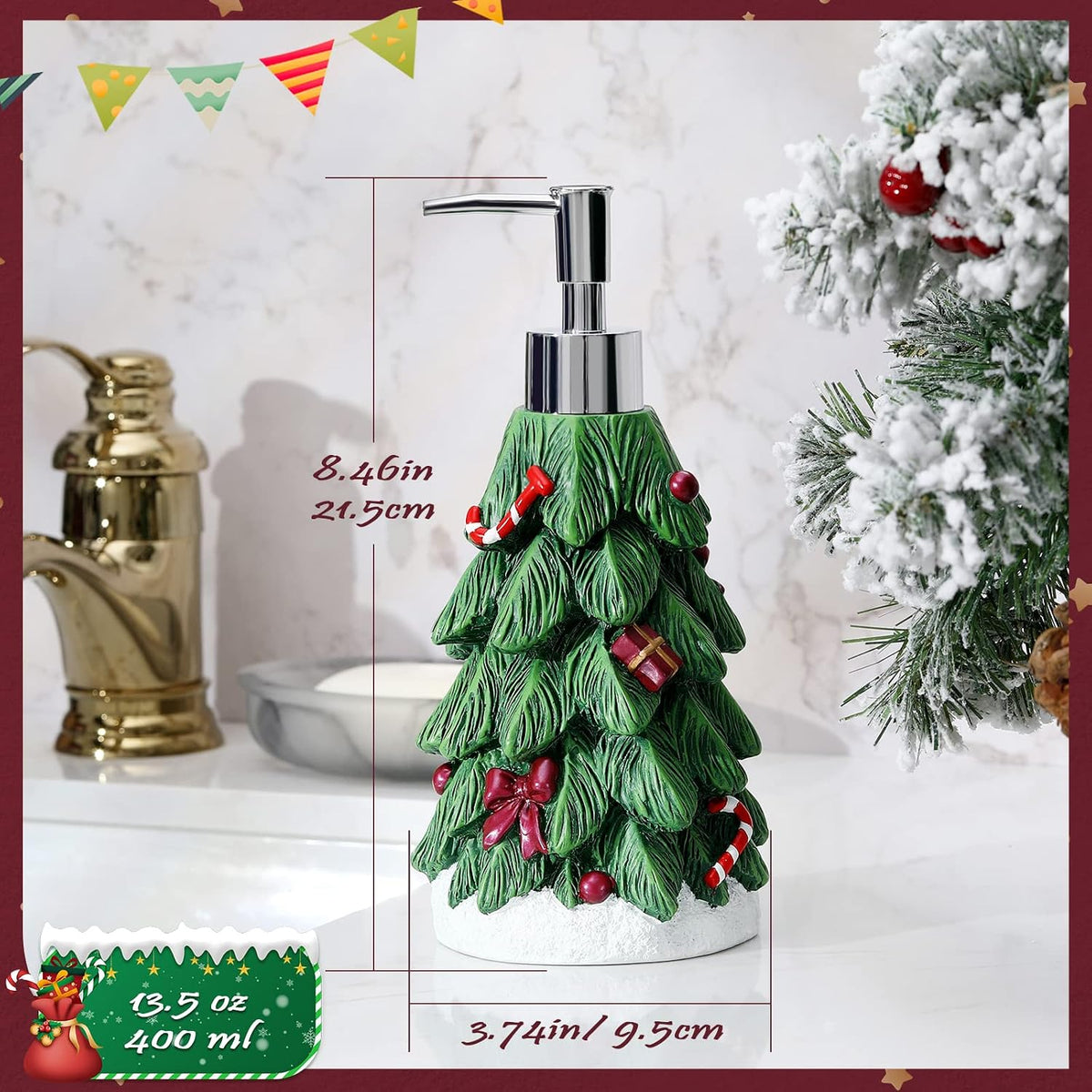 Emibele Christmas Tree Lotion Dispenser, Resin Hand Soap Dispenser Bottle