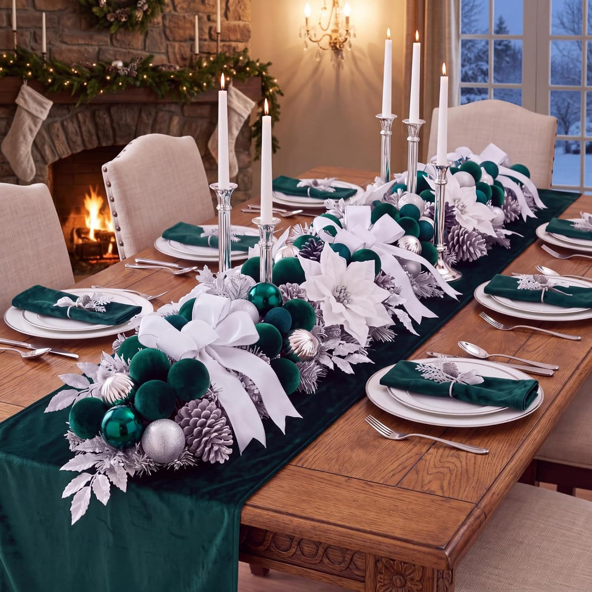 Roowest 4 Sets Large Green Velvet Christmas Ball Clusters Ornaments Decor