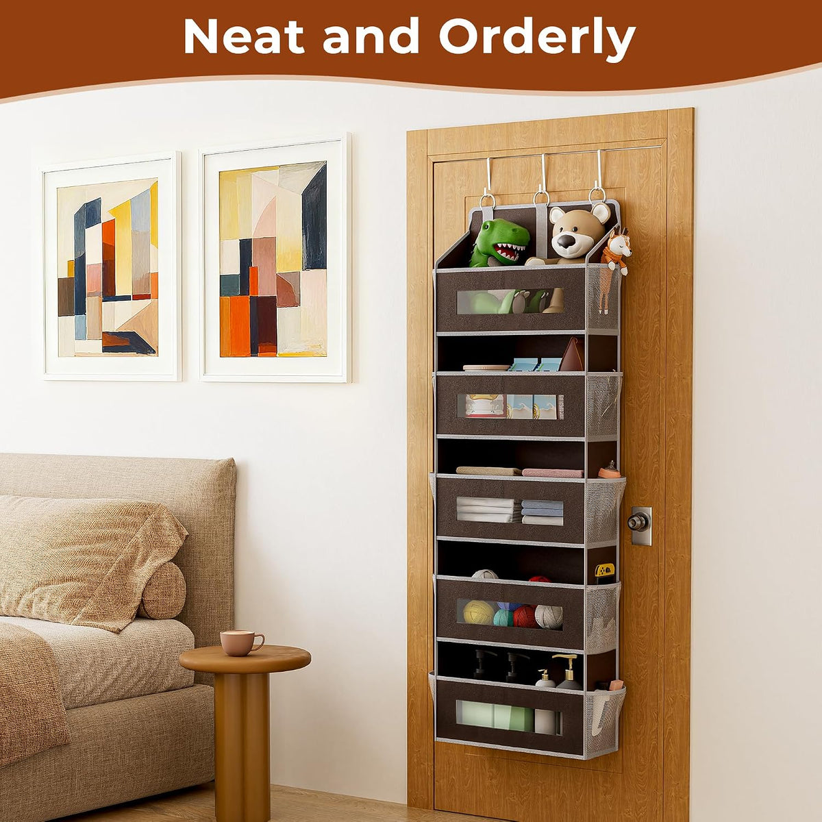 2 Pack 5 Tier Over the Door Organizer for Bathroom, Bedroom, Pantry, Brown