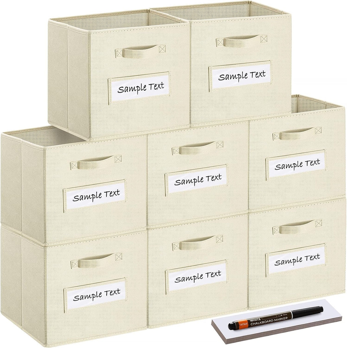 13x13x13 storage cube bins(Set of 8) Fabric storage cubes with 8 Labels Window Cards & a Pen, storage cubes 13x13, Collapsible 13 inch cube storage bins, Cubby Boxes, Beige