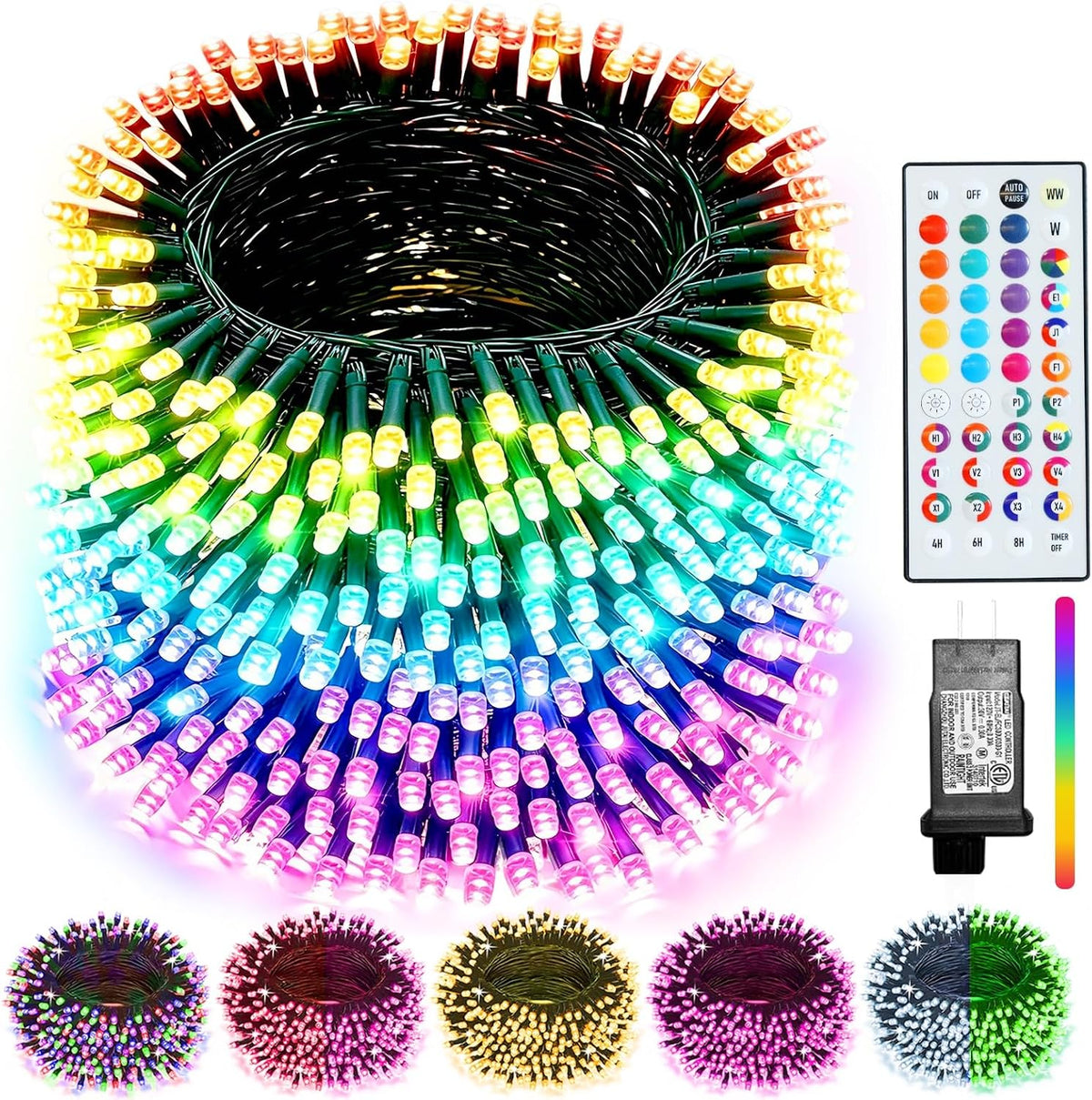 Pooqla 500 LED Color Changing Christmas String Lights with Remote, 164 ft