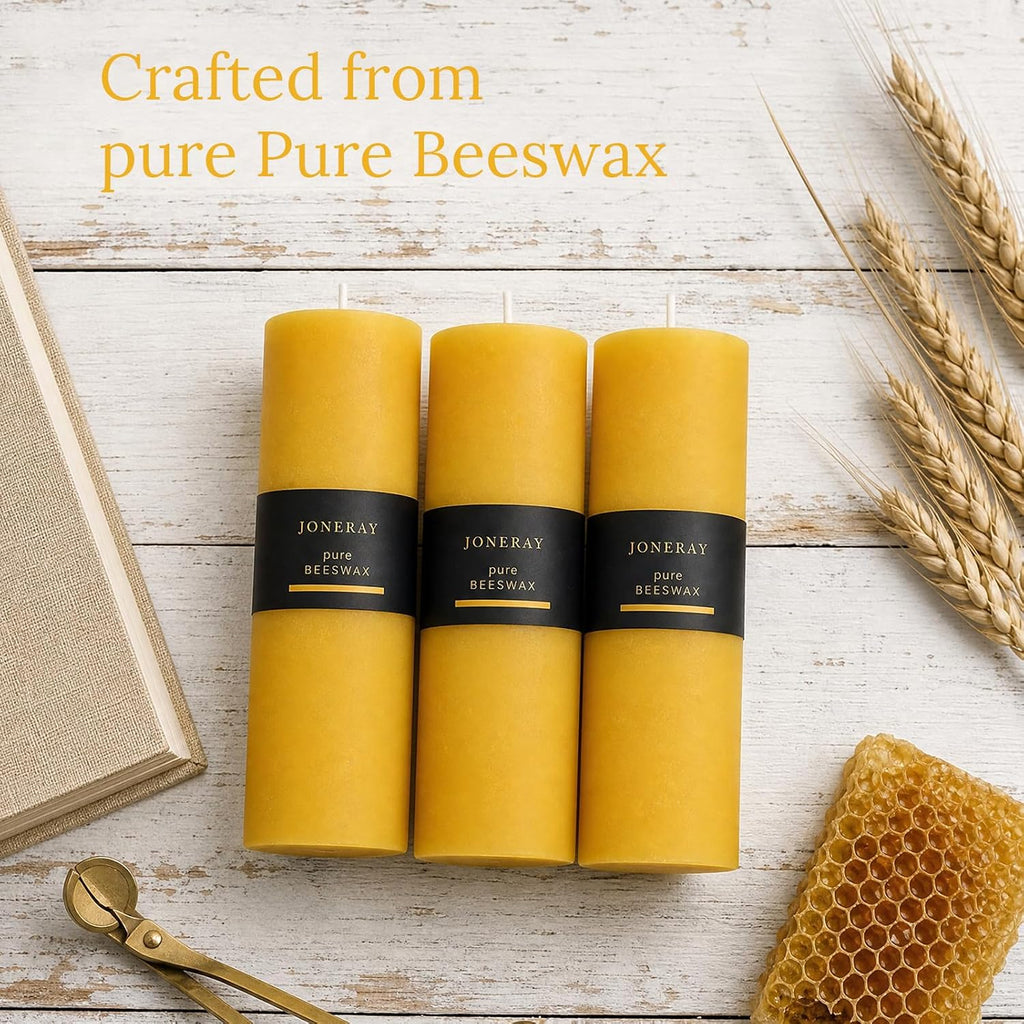 3 Pack Pure Natural Beeswax Pillar Candles 2×6 Inch