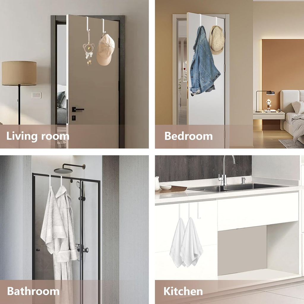 Over The Door Hooks 2 Pack, Only Fit Doors & Cabinets Within 1.7" Thick, 12 lb Capacity, No Drill Hanger Organizer for Coat, Towel, Robe, Bag