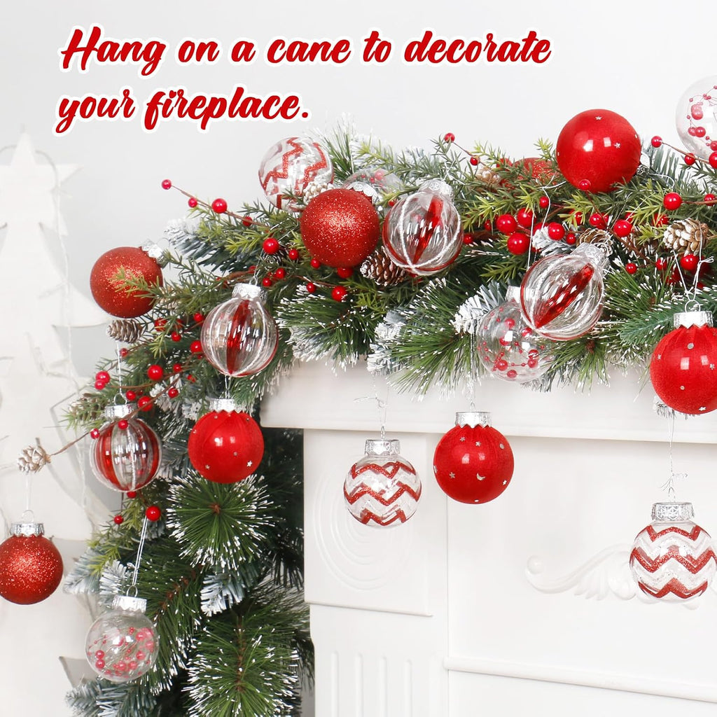 30PCS Red Clear Christmas Ball Ornaments Set for Xmas Tree Decorations