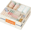 Criusia Drawer Organizer Clothes, 14 Pack Dresser Organizer for Baby Clothes, Underwear, Sock- Foldable Closet Organization and Storage Dividers Bins for Nursery, Bedroom and Dorm (Beige)