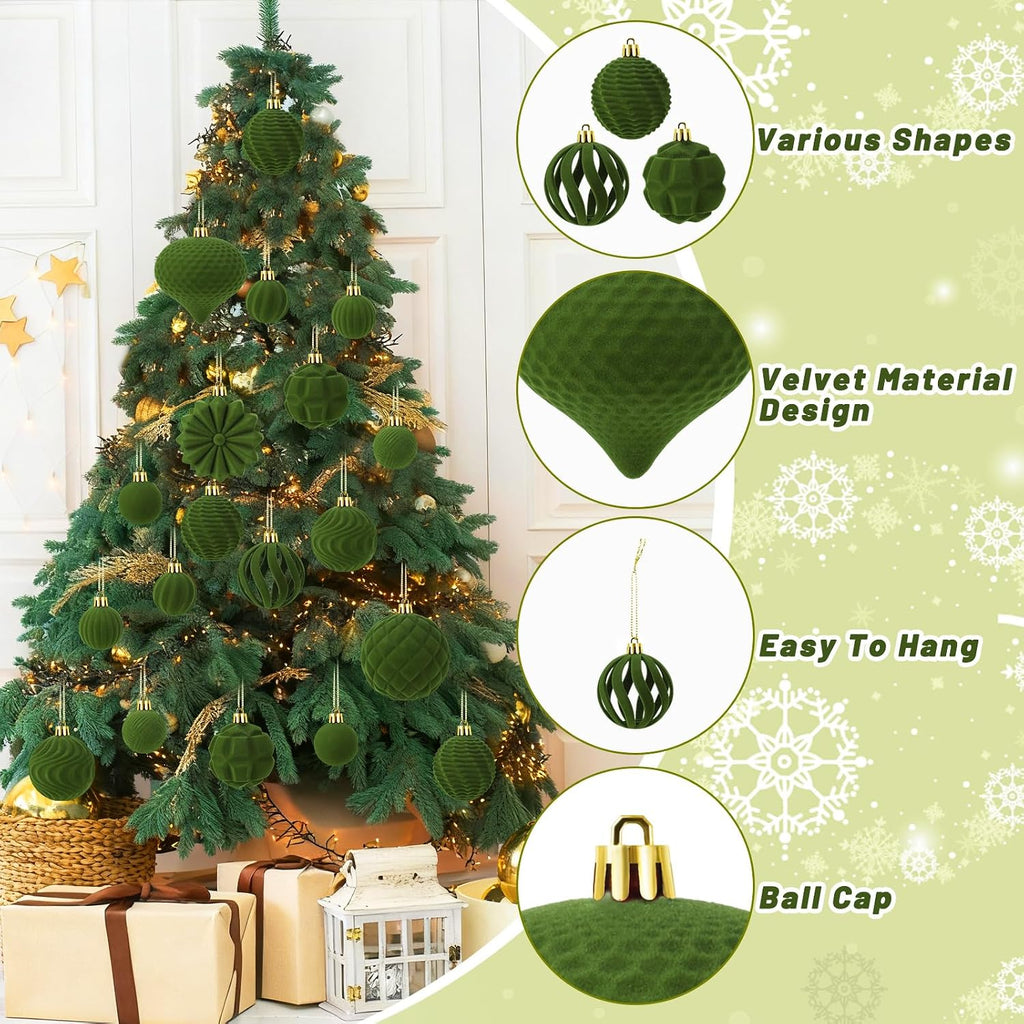 48 Pcs Velvet Christmas Ball Ornaments Set for Xmas Tree Decor(Sage Green)