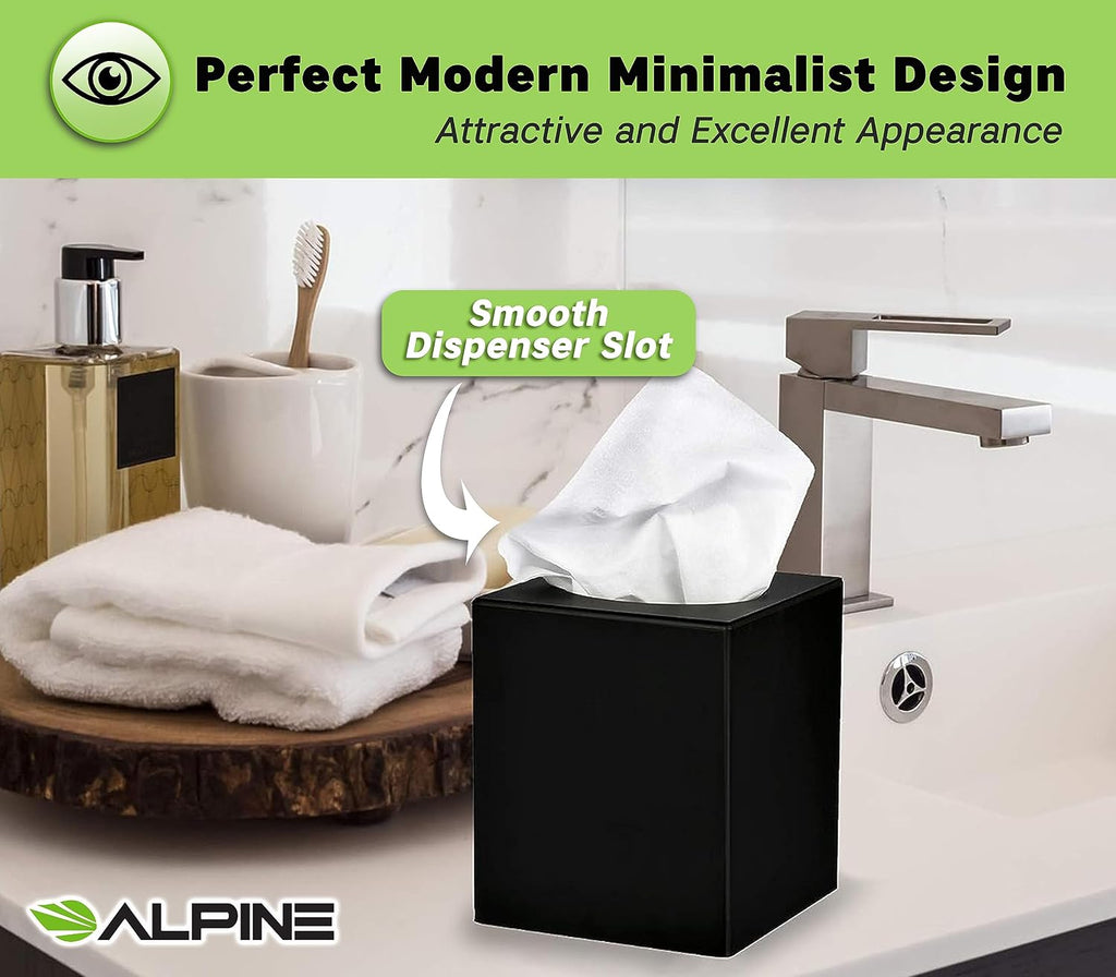 Alpine Industries Black Acrylic Tissue Box Cover - Eco Friendly Dispenser - Decorative Holder/Organizer for Bathroom, Office Desk & Car (Black)