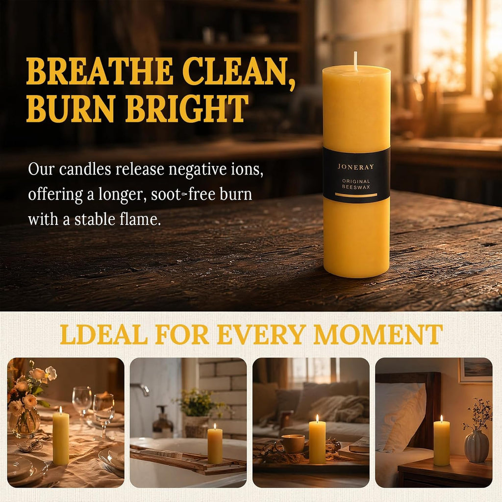3 Pack Pure Natural Beeswax Pillar Candles 2×6 Inch