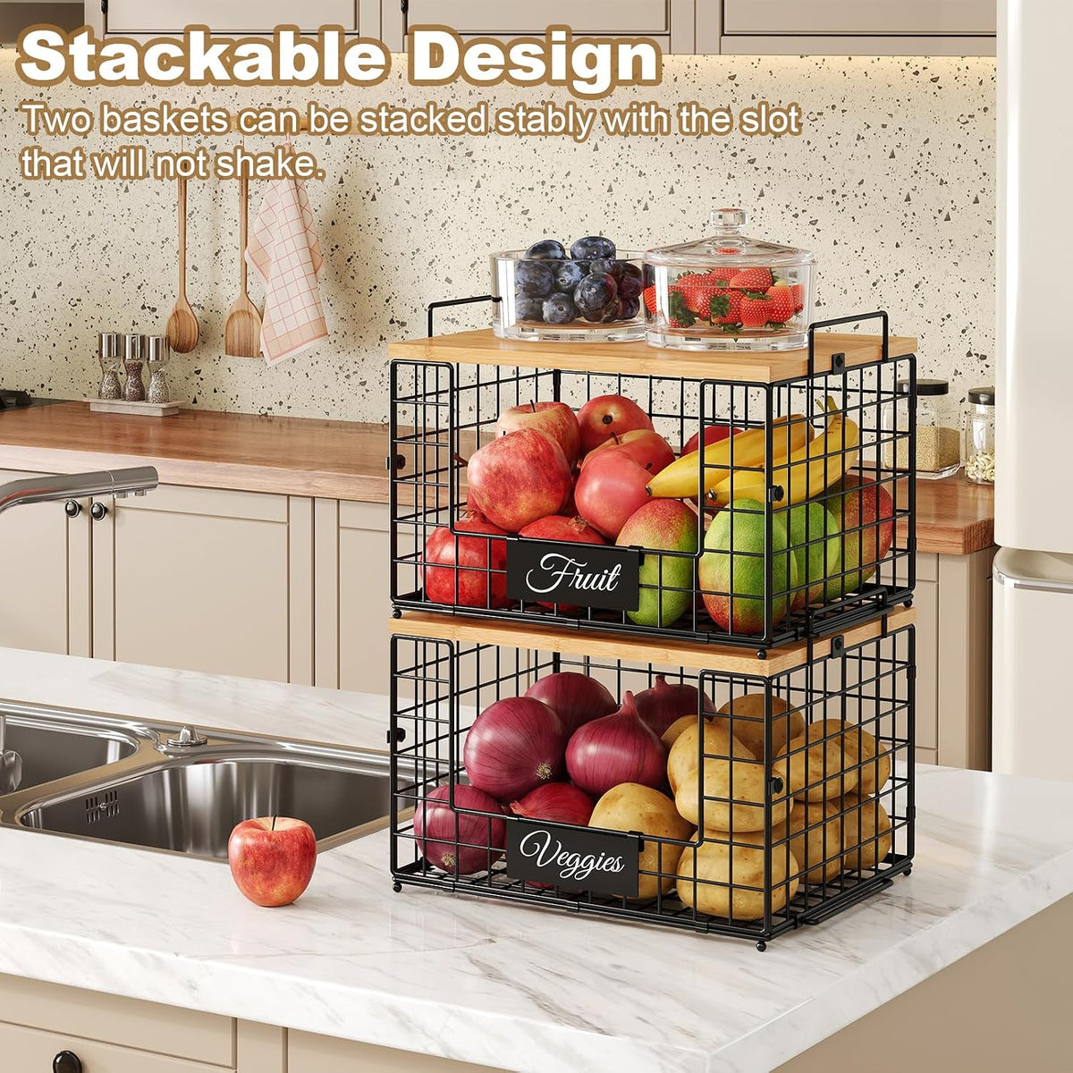 2 PACK XXL Potato and Onion Storage Bins, Pantry Organizers and Storage