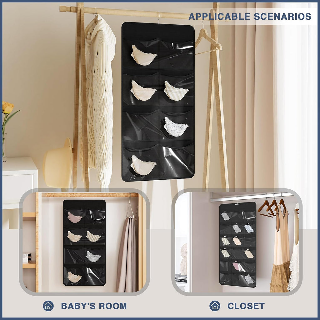 26-Pocket Hanging Closet Organizer for Socks and Underwear, Black