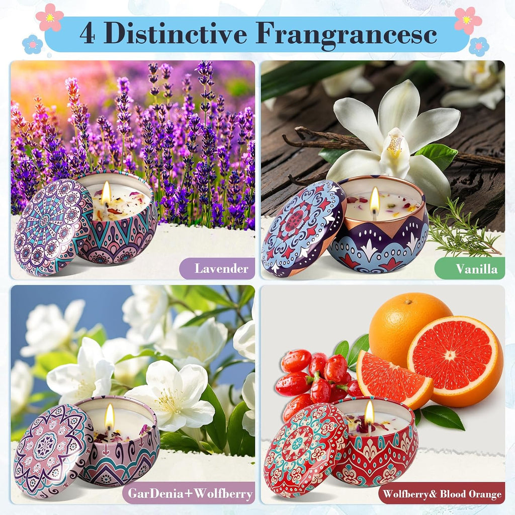 4 Pack Scented Candles Gift Set for Women, Natural Soy Wax for Home Scented