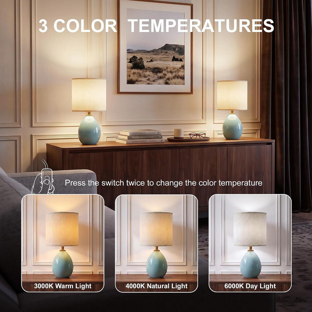 Dawnwake 17.7" Ceramic Table Lamps Set of 2 for Living Room Bedroom, Blue