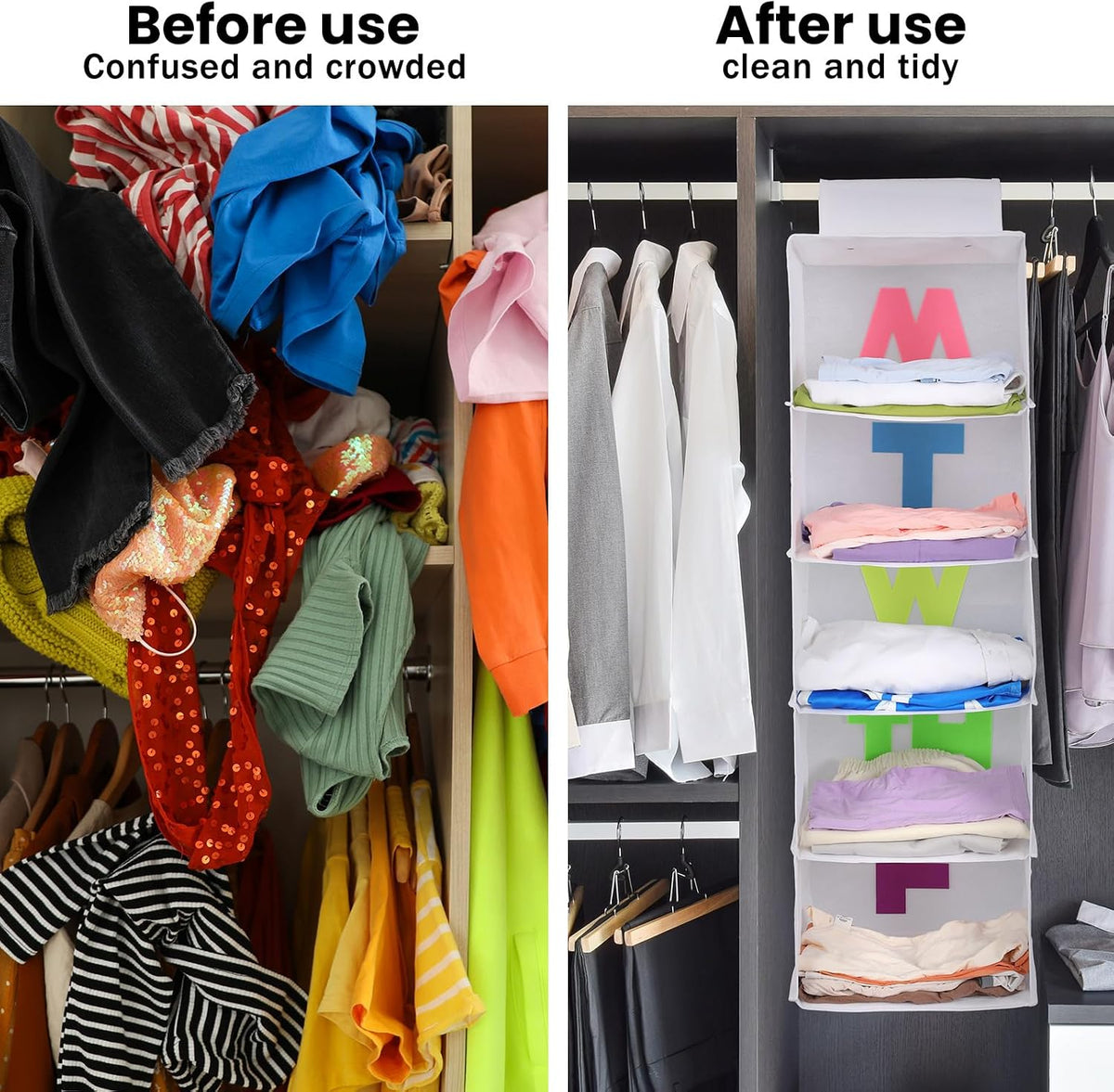Hahafelt 2pcs 5 Shelf Weekly Clothes Organizer for Kids, White