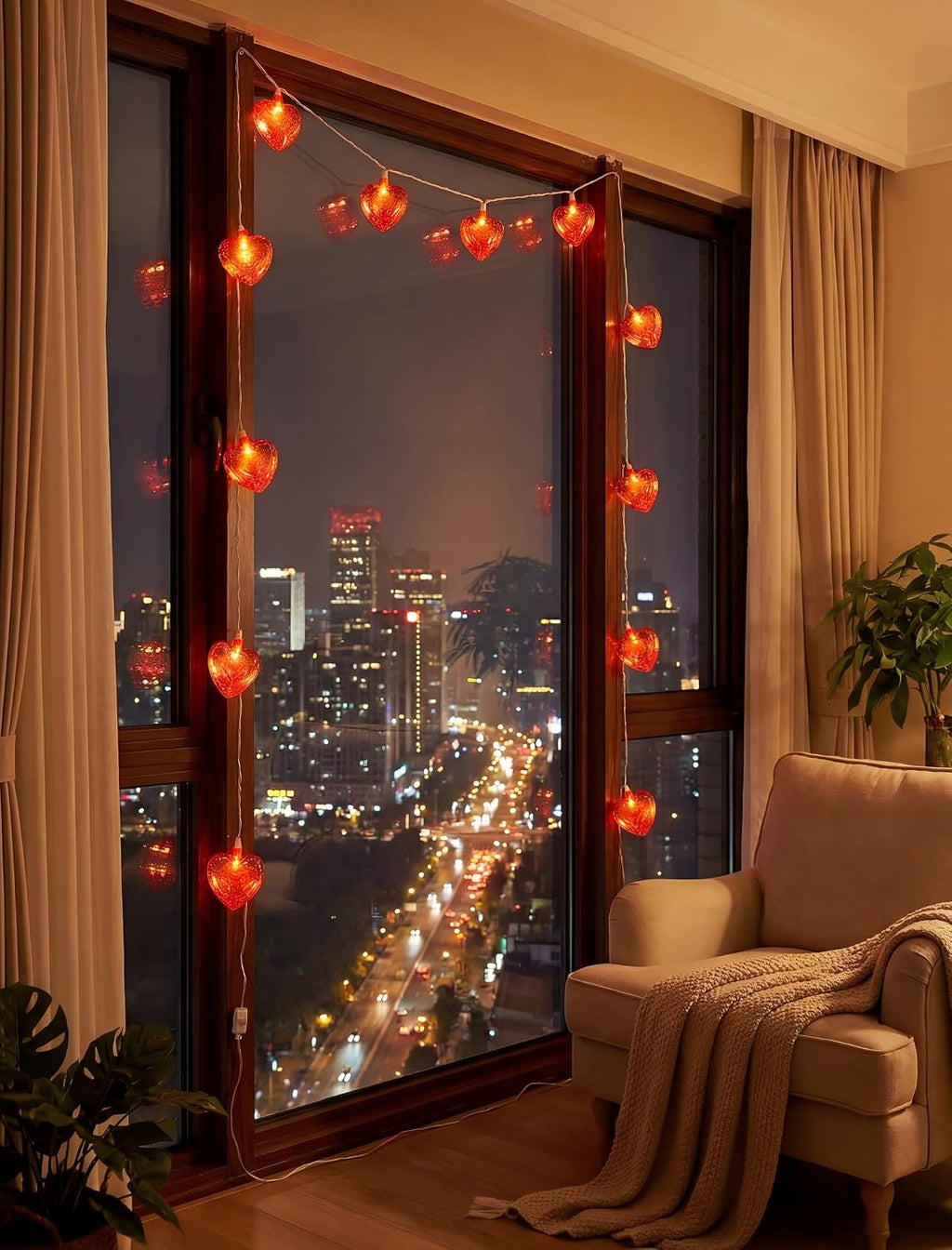 8.5Ft Red Heart Fairy String Lights, Valentine's Day Decor Lights with 10 Red 3D Heart Lights, Connectable Valentine's Day Love Heart Light for Indoor Outdoor Home Wedding Anniversary Party Decoration