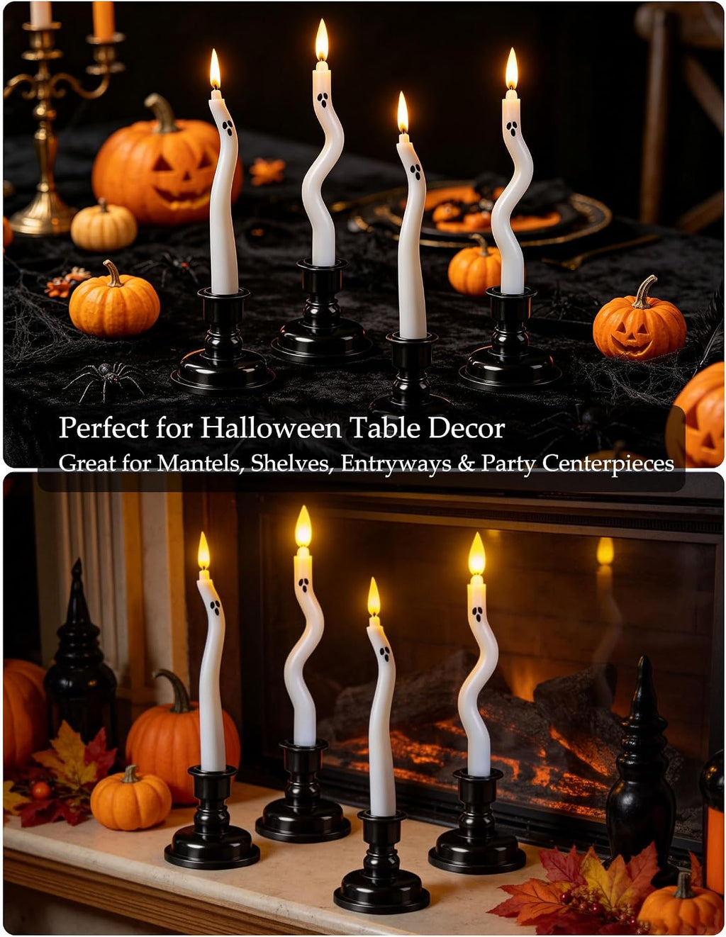 Halloween Flameless Ghost Taper Twisted LED Candles with Remote 4 Pack