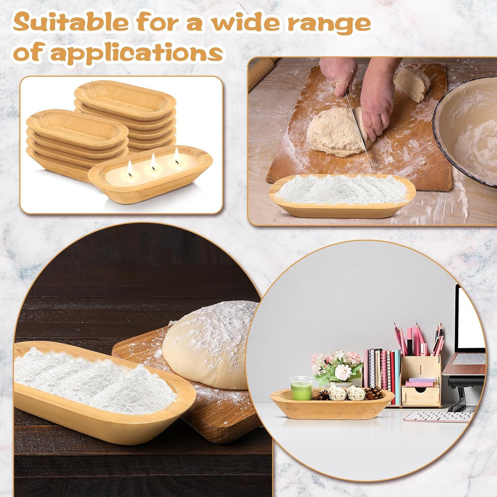 Nuogo 10 Pack 12.5 Inches Wooden Dough Bowls Bulk Rustic Bowls, Khaki