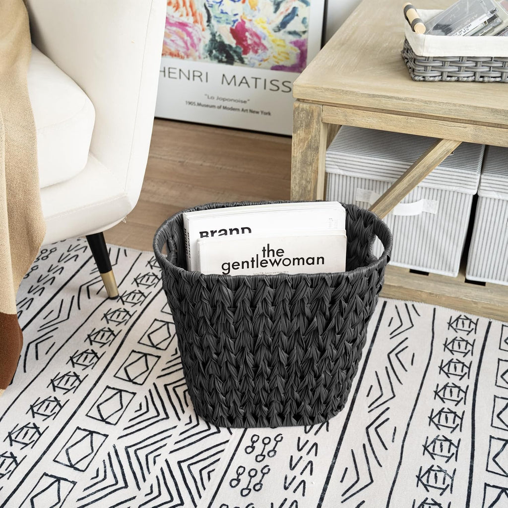 GRANNY SAYS Wicker Trash Can, Wicker Waste Basket for Bathroom, Black