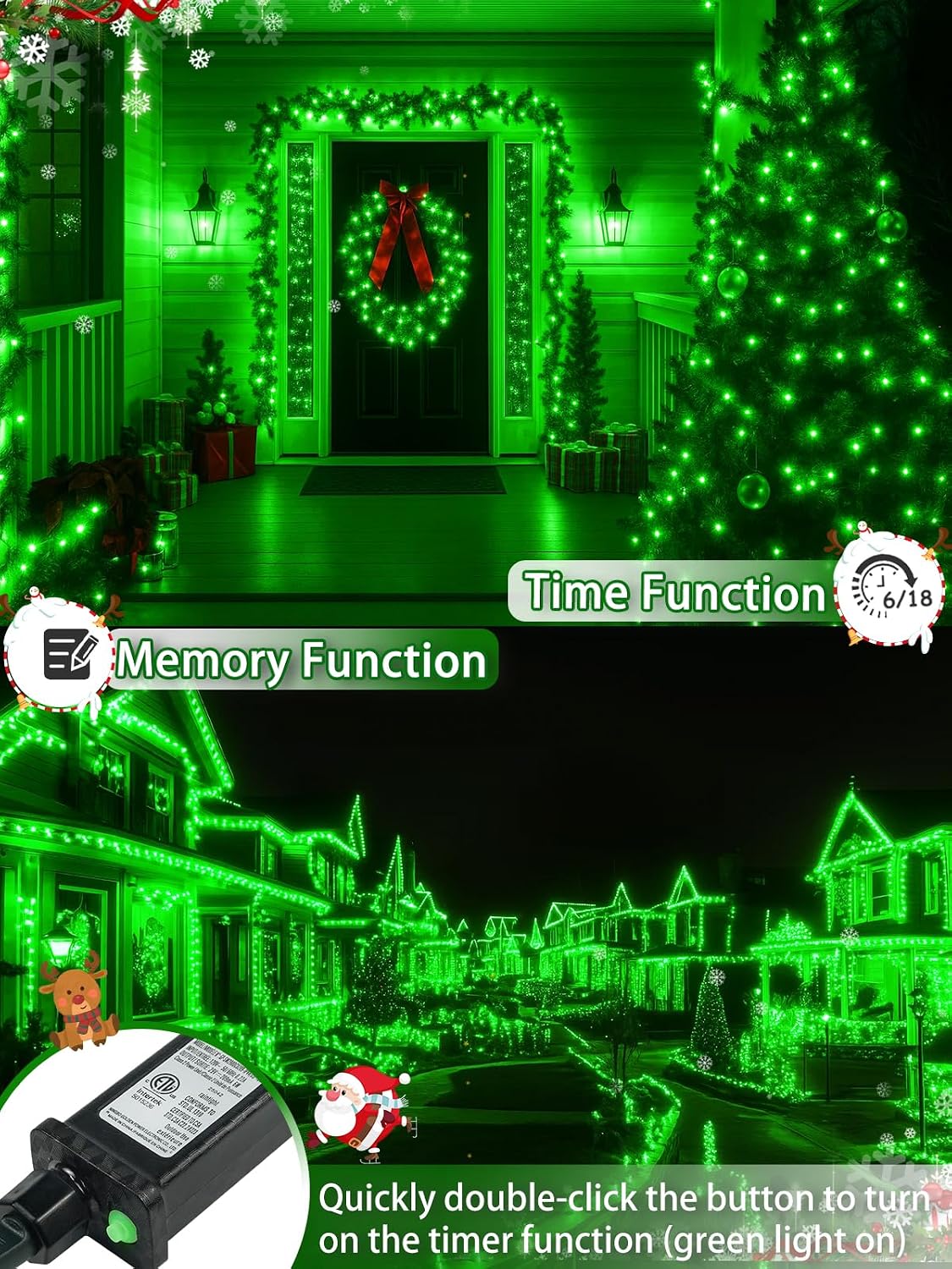 2 Pack 200 LED Christmas Lights 13 Modes Extendable Christmas Tree Lights