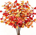 Palonu 6Pcs 24 Inch Artificial Eucalyptus Fall Leaves, Fall Orange Eucalyptus Leaves, Autumn Leaf Branch Faux Fall Decorations for Home Floral Arrangement Autumn Festival Thanksgiving Decor