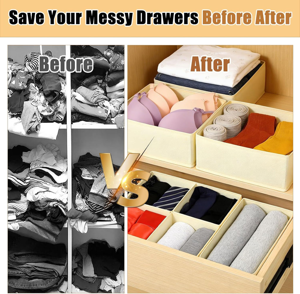 15 Pack Drawer Organizer for Clothes, Dresser Organizer for Baby Clothes, Foldable Closet Storage Dividers & Bins for Nursery, Bedroom, Underwear, Socks, Bras, and Ties (Beige)