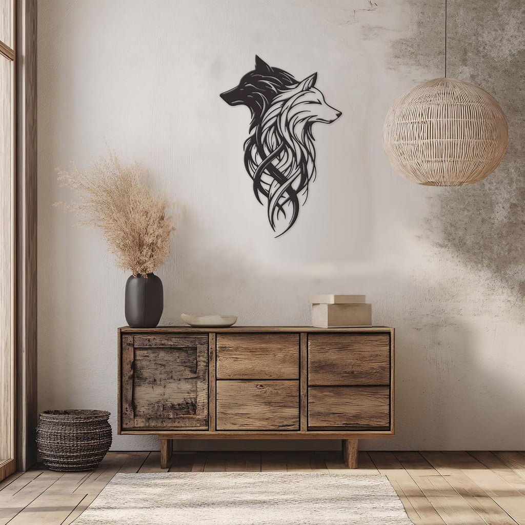 Xedatric Metal Wolf Heads Wall Decor – Black & White Dual Art