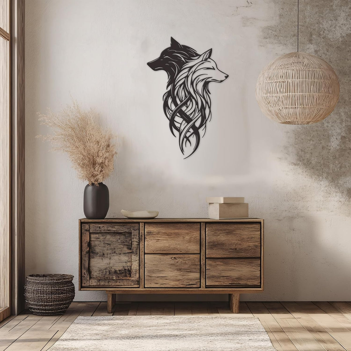 Xedatric Metal Wolf Heads Wall Decor – Black & White Dual Art