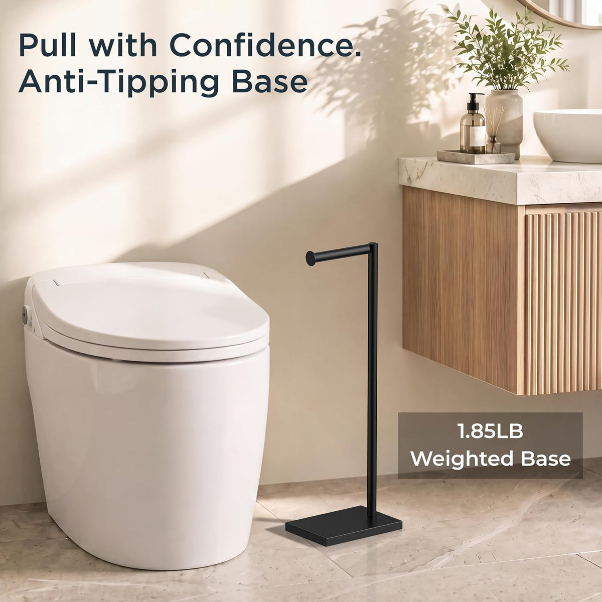FORIOUS Toilet Paper Holder Stand with Weighted Base, Matte Black